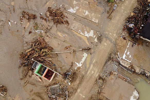 The ruins of houses swept away by a flash flood in North Sumatra.