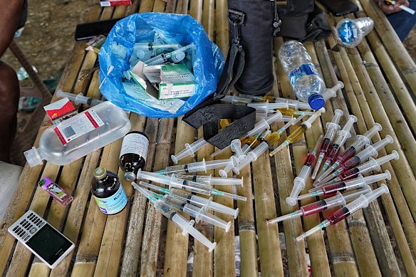 A collection of drugs available for horses before they race. The injections make them more “energetic”. 