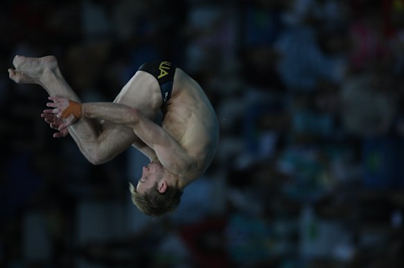 Mitcham competing during the 2008 Beijing Olympics, where he won gold.