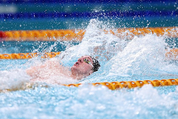 Henry Allan competes in the men’s 100m backstroke. 