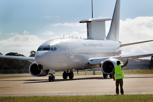 An E-7A Wedgetail aircraft at RAAF Williamtown.