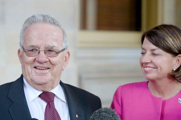 Sir Leo Hielscher announced his retirement alongside then premier Anna Bligh.