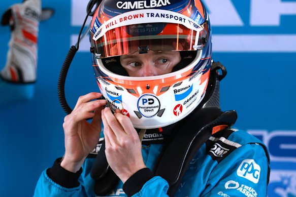 Zach Bates prepares on Sunday morning for the Bathurst 1000. He is the first rookie since 2001 to start in pole position. 