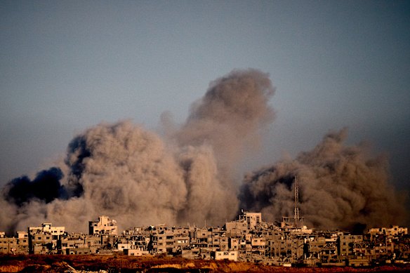 Smoke rises following an Israeli military strike in the northern Gaza Strip, seen from southern Israel on Wednesday.