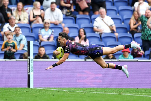 David Armstrong of the Leigh Leopards scores a try on the weekend.