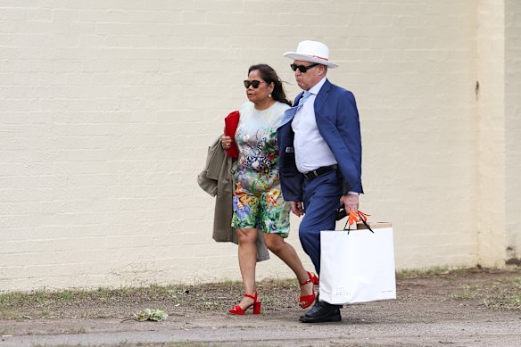 Nimfa Farrell and Minister for Trade and Tourism Don Farrell arrive at The Lodge.