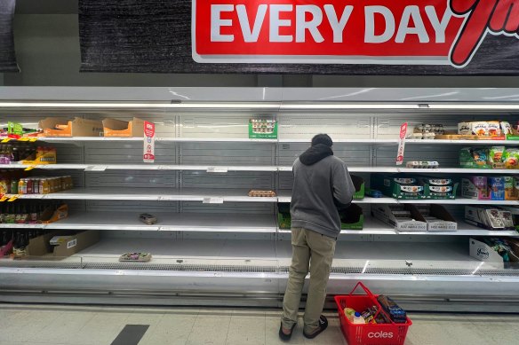 Empty shelves at a supermarket in NSW in June 2024, after an outbreak of bird flu in Victoria.