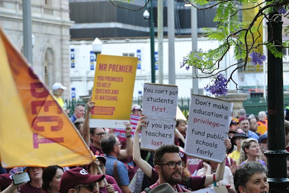 Queensland Teachers’ Union members rallied outside Parliament last Thursday.