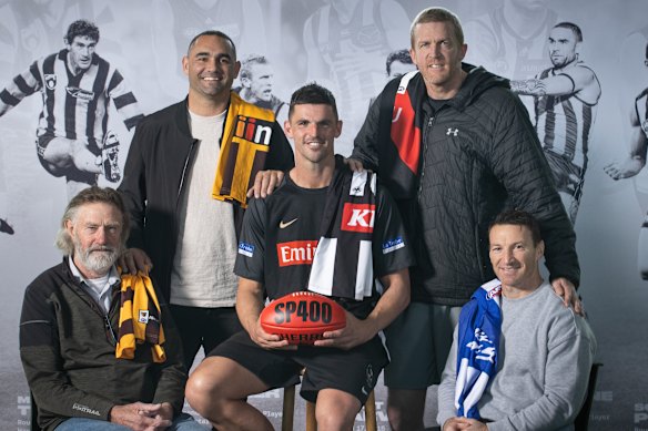  Michael Tuck (426 games), Shaun Burgoyne (407), Scott Pendlebury (played his 427th on Saturday night), Dustin Fletcher (400) and Brent Harvey (432). Only Kevin Bartlett (403), who was unavailable, was missing from the exclusive club when this photo was taken.