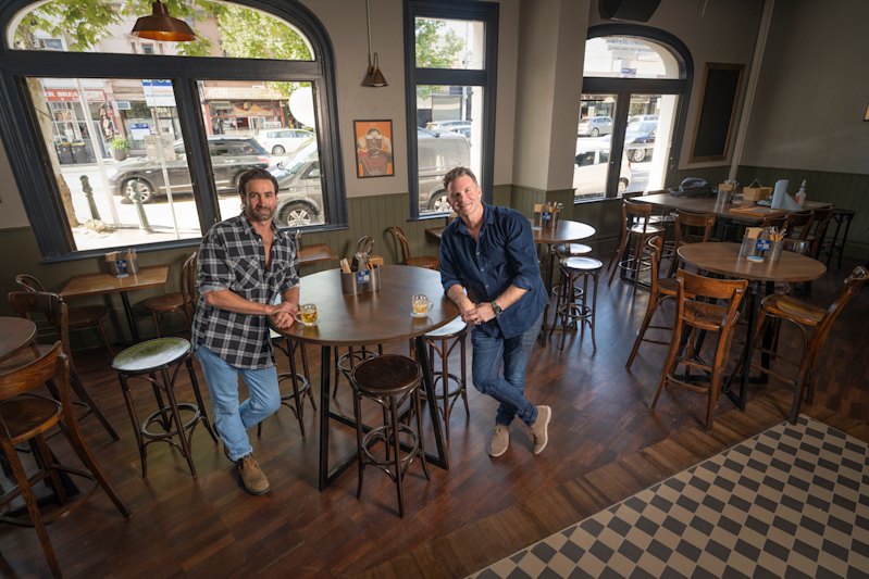 Ex-Carlton player Andrew Walker (left) has invested in Kickon Group founder Craig Shearer’s Doutta Galla Hotel in Kensington.