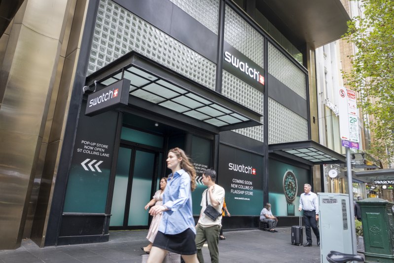 The flagship Swatch store is at the Collins Street end of St Collins Lane.