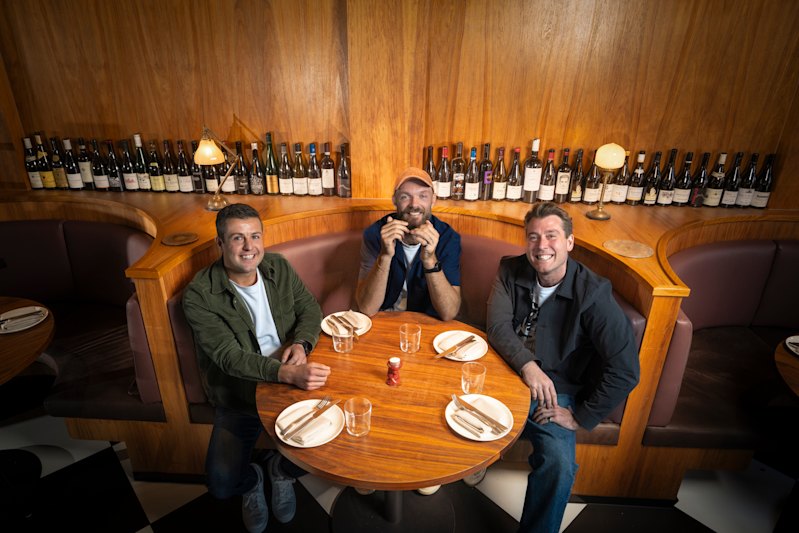 Craig Tate (left), Max Gawn and Rich Donovan at their venue, Motor in Hawthorn.
