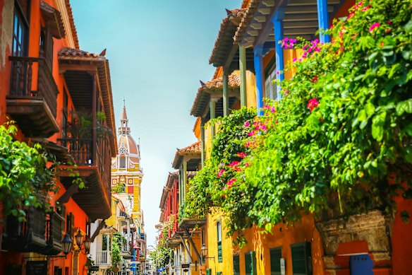 Colourful historic walled old town of Cartagena.