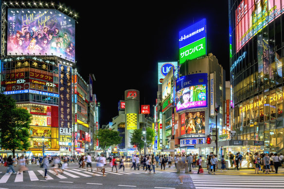 Futuristic Shibuya Crossing in Tokyo.