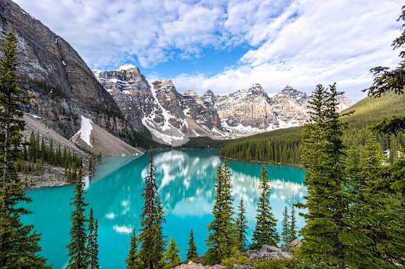 Moraine Lake, a spectacular feature of Canada’s Banff National Park in the province of Alberta.