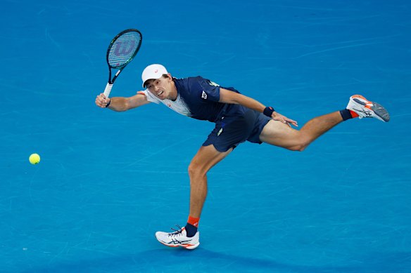 At full stretch during last year’s Australian Open.
