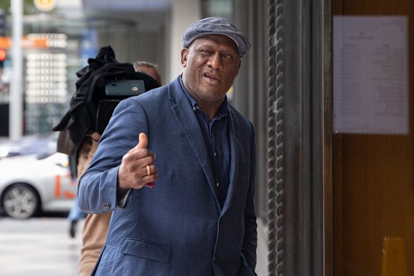 Former rugby league and rugby union star Wendell Sailor arrives at Downing Centre Local Court on Friday.