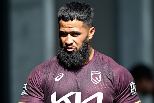 Souths-bound Payne Haas at Broncos training last week.