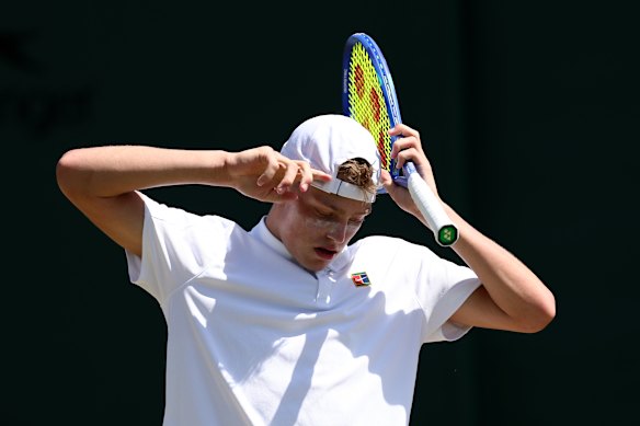 Cruz Hewitt during his loss to Finland’s Oskari Paldanius at Wimbledon.