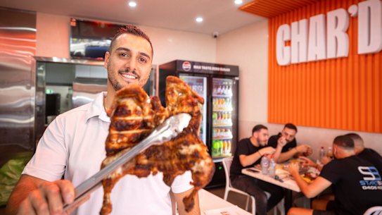 James Estephan at his newly opened Char’d Lebanese chicken shop in Belfield, Sydney.