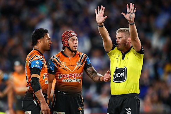Latu Fainu is binned on Saturday night for his tackle on Leo Thompson