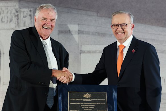 Beazley, now the chairman of the Australian War Memorial, and Prime Minister Anthony Albanese in February.