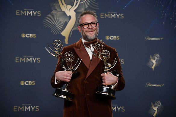 Seth Rogen, winner of the awards for outstanding lead actor in a comedy series, outstanding directing for a comedy series, outstanding writing for a comedy series, and outstanding comedy series for The Studio.