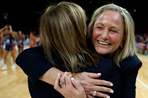 An elated Simone McKinnis celebrates the win.