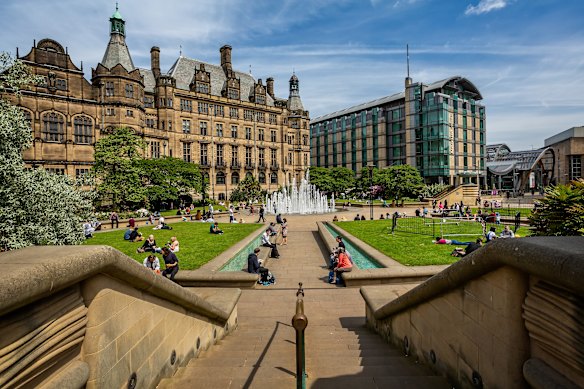 On a sunny day in Sheffield, the Peace Gardens will be full of students and locals.
