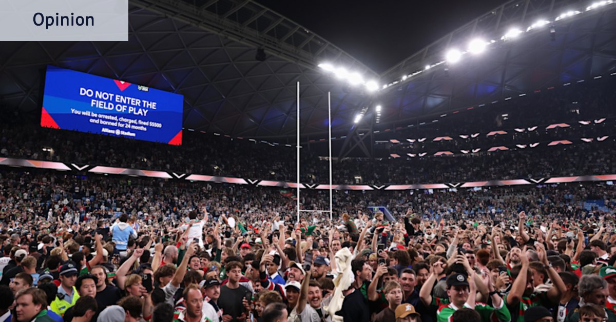 Thousands of fans ran onto the field when Alex Johnston broke rugby league’s try-scoring record. The PM and I were two of them