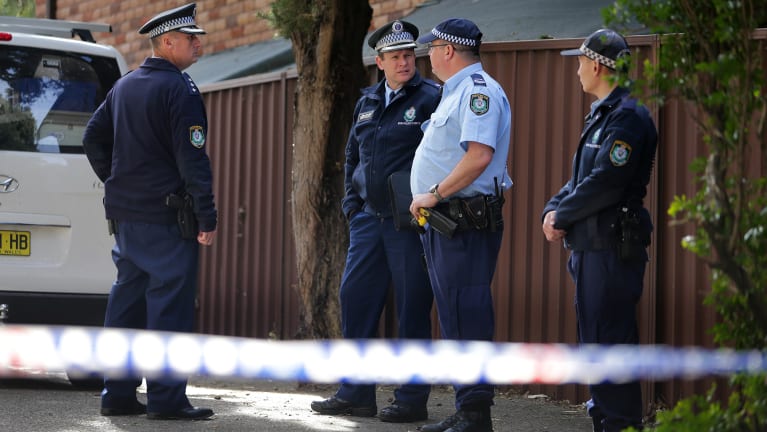 Police officers at Victoria Avenue, Penshurst, on Monday.