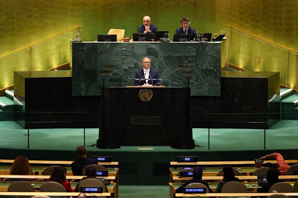 Prime Minister Anthony Albanese spoke to a hall with patchy attendance from world leaders, as is common at the UN despite its grand venue.