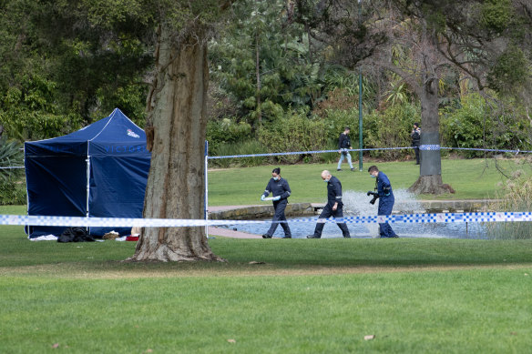 Police investigate a body found in Fitzroy Gardens in East Melbourne. 