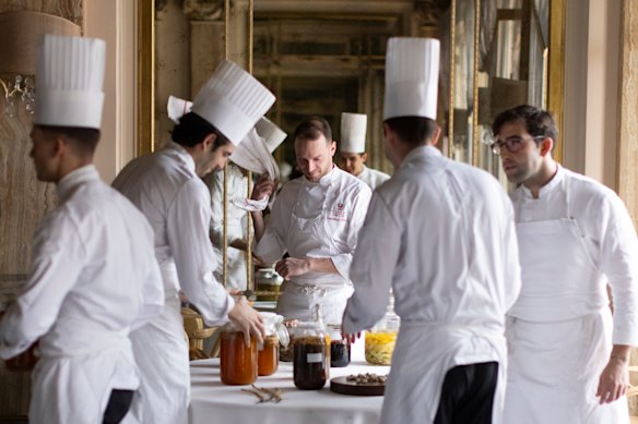 Chefs at work at Le Louis XV by Alain Ducasse in Monte Carlo.