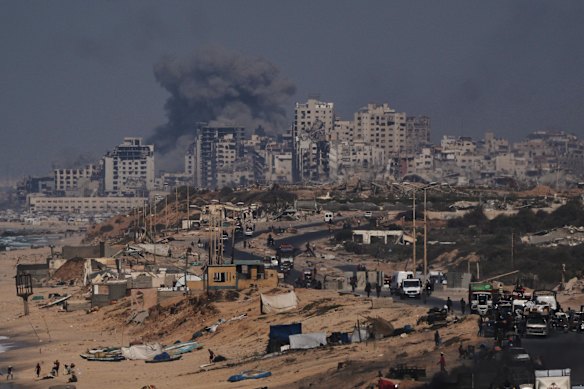 Smoke rises following an Israeli military strike in Gaza City last week.
