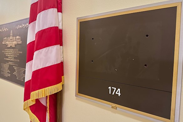 Swalwell’s name has been removed from his former office on Capitol Hill.