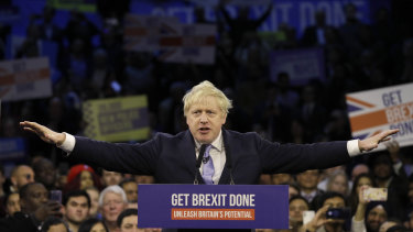 Prime Minister Boris Johnson in full flight at the east London stadium.