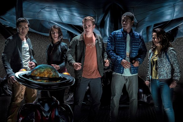 Dacre Montgomery, centre, with Ludi Lin, Naomi Scott, RJ Cyler and Becky G in Power Rangers.