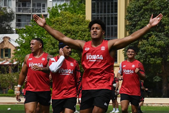 Siua Wong during a training session with Tonga at Wentworth Park this week.
