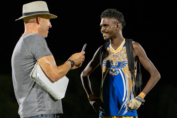 Jake Niall interviewing Silvagni Watson during Sir Doug Nicholls Round.