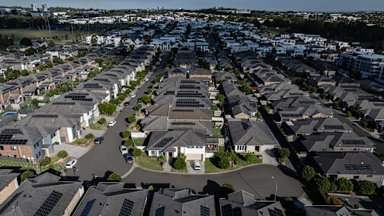 Aerial views of a housing development in Kellyville, Sydney.