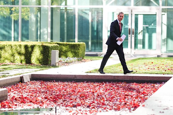 Treasurer Jim Chalmers arrives at Parliament House for an interview ahead of the budget.