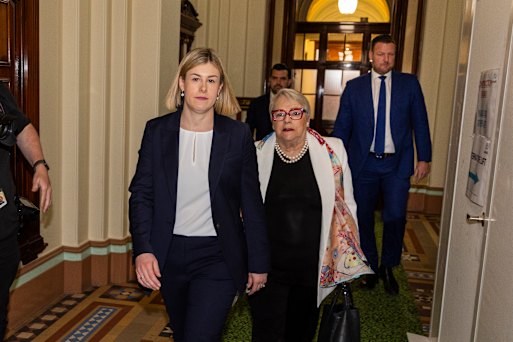 Jess Wilson, with Bev McArthur, after being elected as the new leader of the Victorian Liberals.