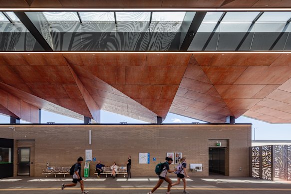 Each station has its own look while continuing a common geometric “narrative”.