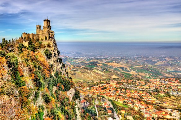 The Guaita is one of three towered peaks overlooking the city of San Marino, the capital of the eponymous European micronation.