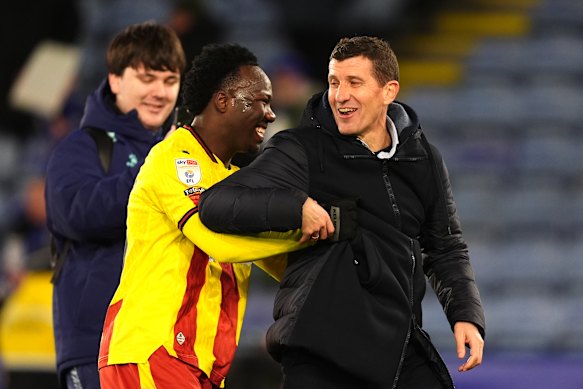 Nestory Irankunda with Watford coach Javi Gracia.