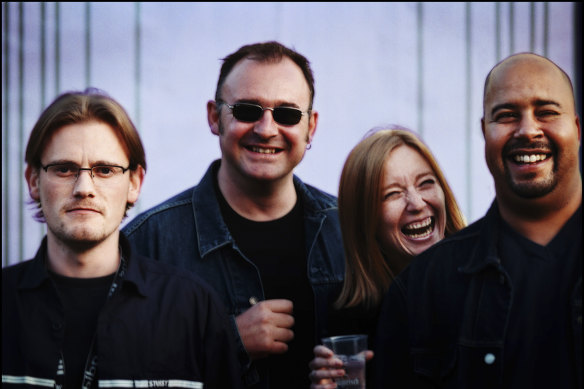 Portishead in 1998, from left, Geoff Barrow, Adrian Utley, Beth Gibbons and Dave McDonald. Barrow has said of Gibbons: “She has to work really, really hard to sing those songs.”