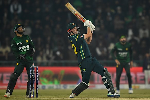 Cameron Green hits out against Pakistan in Lahore.