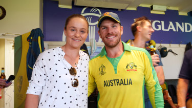 Ash Barty with Australian one-day cricket captain Aaron Finch.