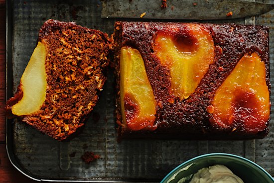 Helen Goh's upside-down pear and parkin loaf cake